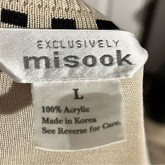 Exclusively Misook Women Long Sleeve Line Dot Trim Cardigan Sweater Beige Sz L - Picture 3 of 3